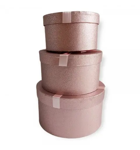 set da 3 scatole tonde in cartoncino stampato rosa 72764