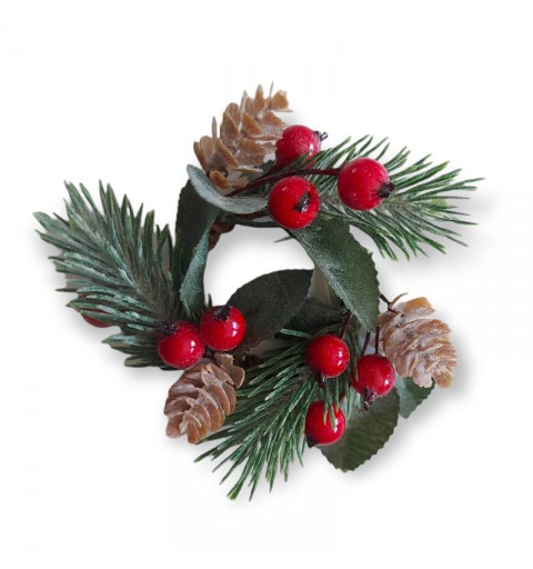 girocandela natalizio con pigne, bacche e rami di pino 2650034-03