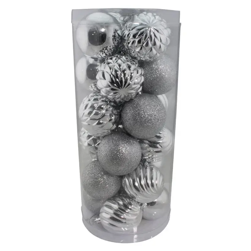 24 palline per albero di natale mix silver argento 87322