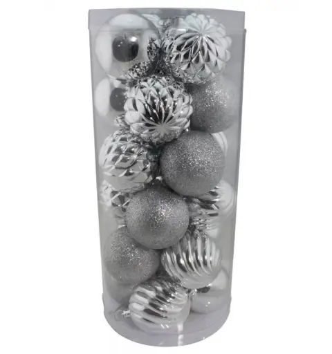 24 palline per albero di natale mix silver argento 87322