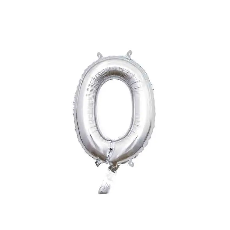 palloncino foil numero 0 argento Mini 14- 35 cm con valvola 996400-01