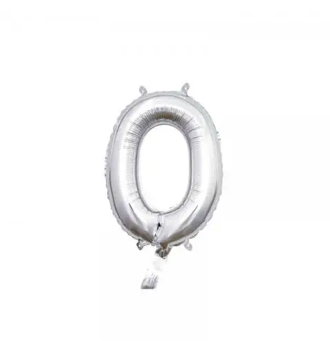 palloncino foil numero 0 argento Mini 14- 35 cm con valvola 996400-01