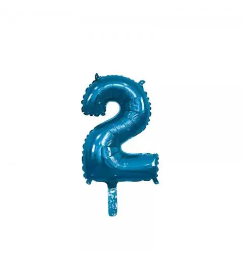 palloncino foil numero 2 blu Mini 14- 35 cm con valvola 996721-01
