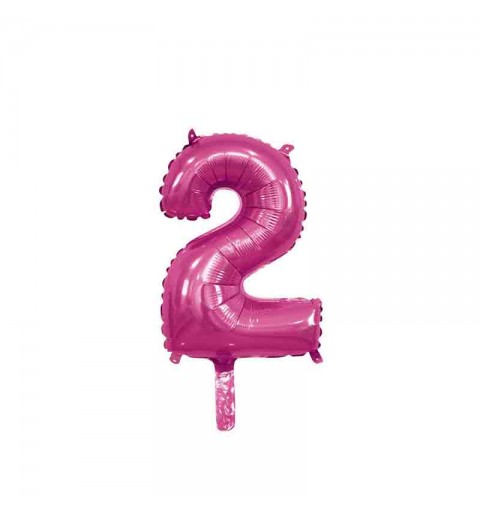palloncino foil numero 2 fucsia Mini 14- 35 cm con valvola 996820-01