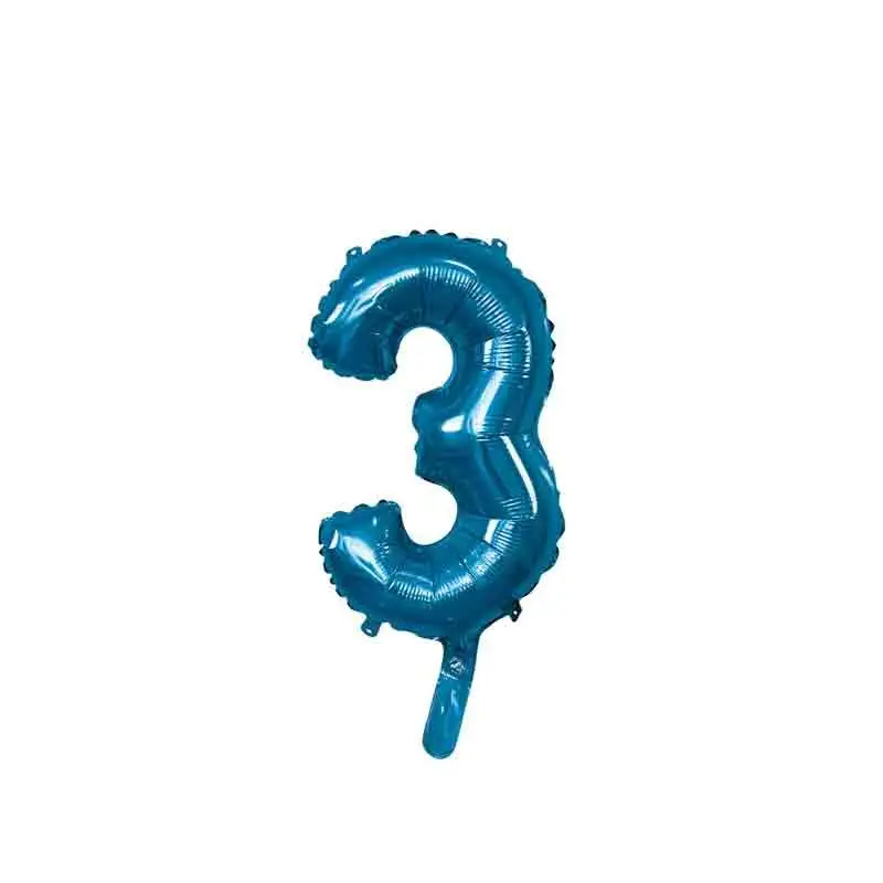 palloncino foil numero 3 blu Mini 14- 35 cm con valvola 996738-01