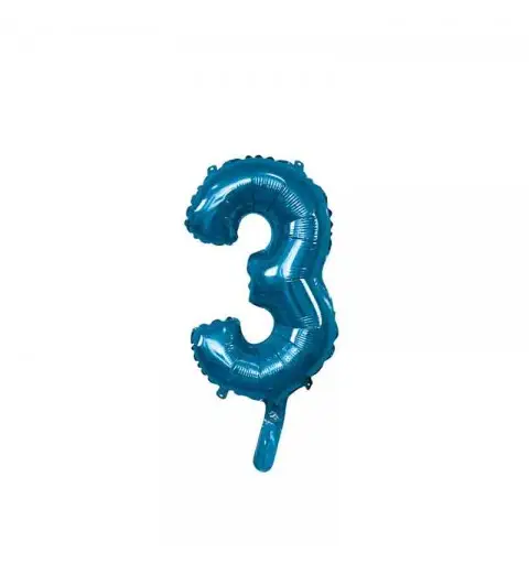palloncino foil numero 3 blu Mini 14- 35 cm con valvola 996738-01
