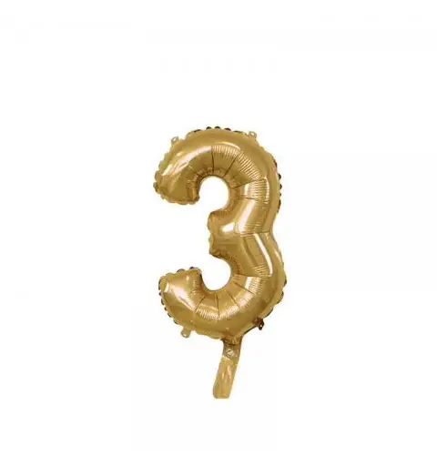 palloncino foil numero 3 oro Mini 14- 35 cm con valvola 996530-01