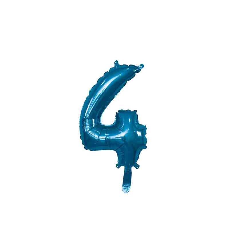 palloncino foil numero 4 blu Mini 14- 35 cm con valvola 996745-01