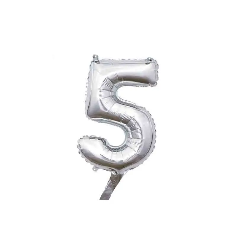 palloncino foil numero 5 argento Mini 14- 35 cm con valvola 996462-01