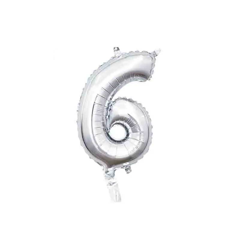 palloncino foil numero 6 argento Mini 14- 35 cm con valvola 996462-01