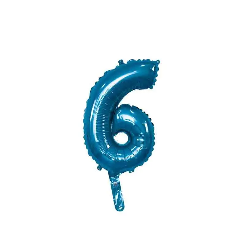 palloncino foil numero 6 blu Mini 14- 35 cm con valvola 996769-01