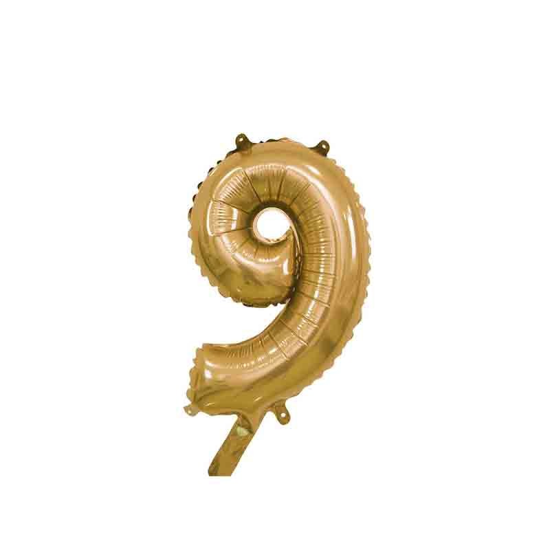 palloncino foil numero 9 oro Mini 14- 35 cm con valvola 996592-01