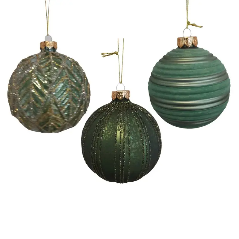 1 pallina natalizia in vetro verde 3 mod.  assortiti dia. 10 cm 062549