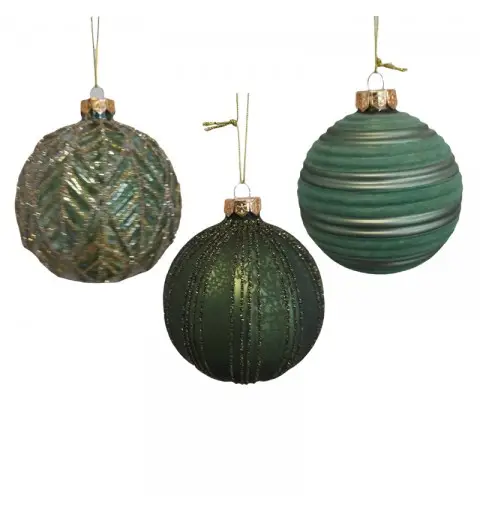 1 pallina natalizia in vetro verde 3 mod.  assortiti dia. 10 cm 062549