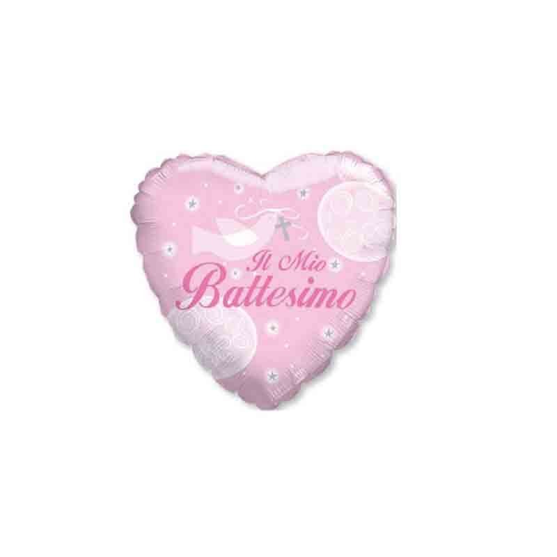 5 Palloncini mini shape Cuore Battesimo rosa 23 cm 20153-09
