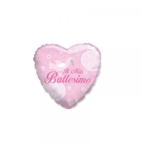 5 Palloncini mini shape Cuore Battesimo rosa 23 cm 20153-09