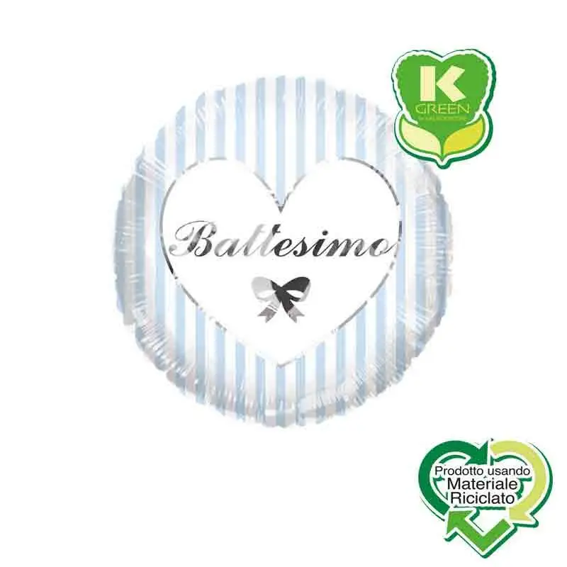 Pallone foil Battesimo Celeste e Argento con Strisce Tondo K-Green 18 \'\' 43 cm 6742709-01