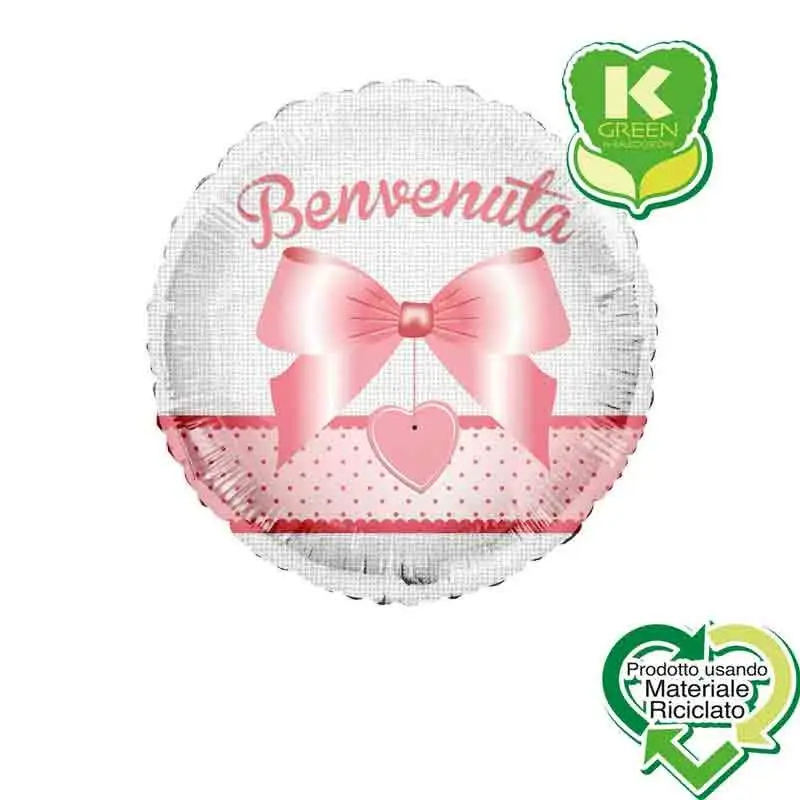 Pallone foil Benvenuto rosa Tondo K-Green 18  43 cm 6742693-01