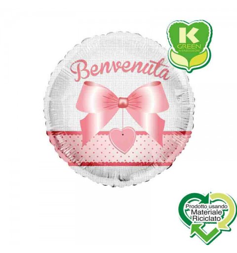 Pallone foil Benvenuto rosa Tondo K-Green 18  43 cm 6742693-01