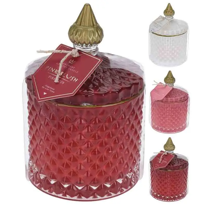 Candela in vetro con coperchio 3 colori ass. 14 cm 263132