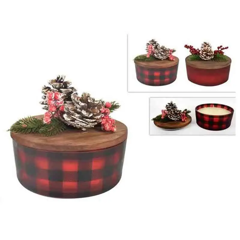 Candela profumata 300 g in vetro con coperchio 2 mod. ass. 14 x 15 cm 038858