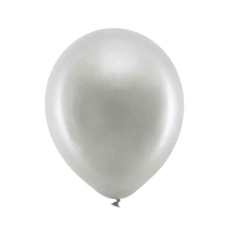 10 Palloncini Arcobaleno 23 cm metallizzati argento RB23M-018-10