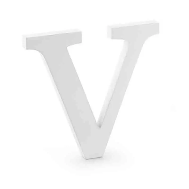 Lettera V in legno di colore bianco 21x20cm cm DL1-V-008