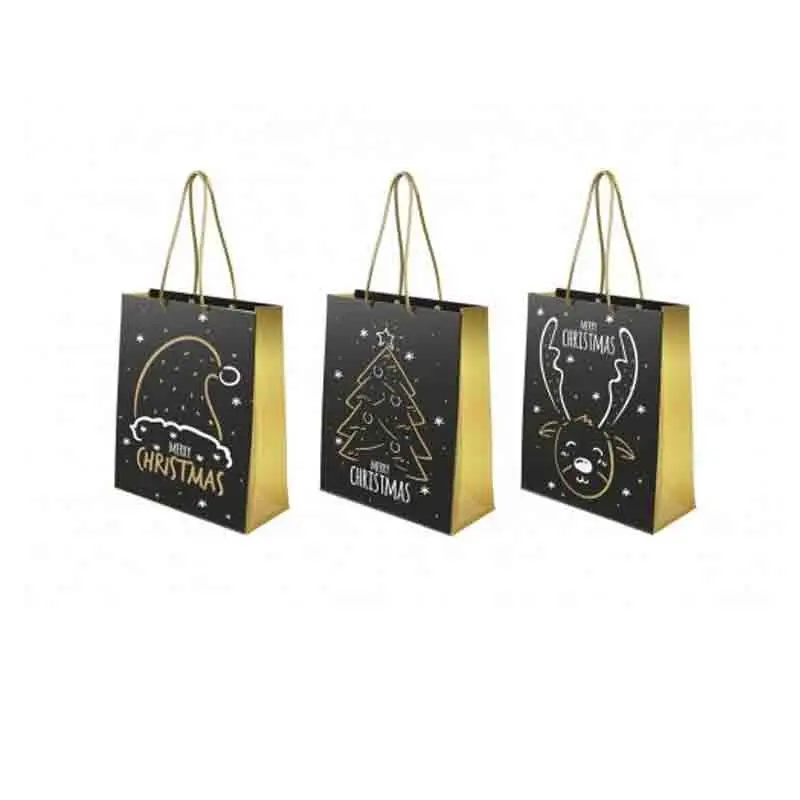 Busta regalo natalizie 23 x 18 x 9 cm Merry Christmas Black&Gold 00768
