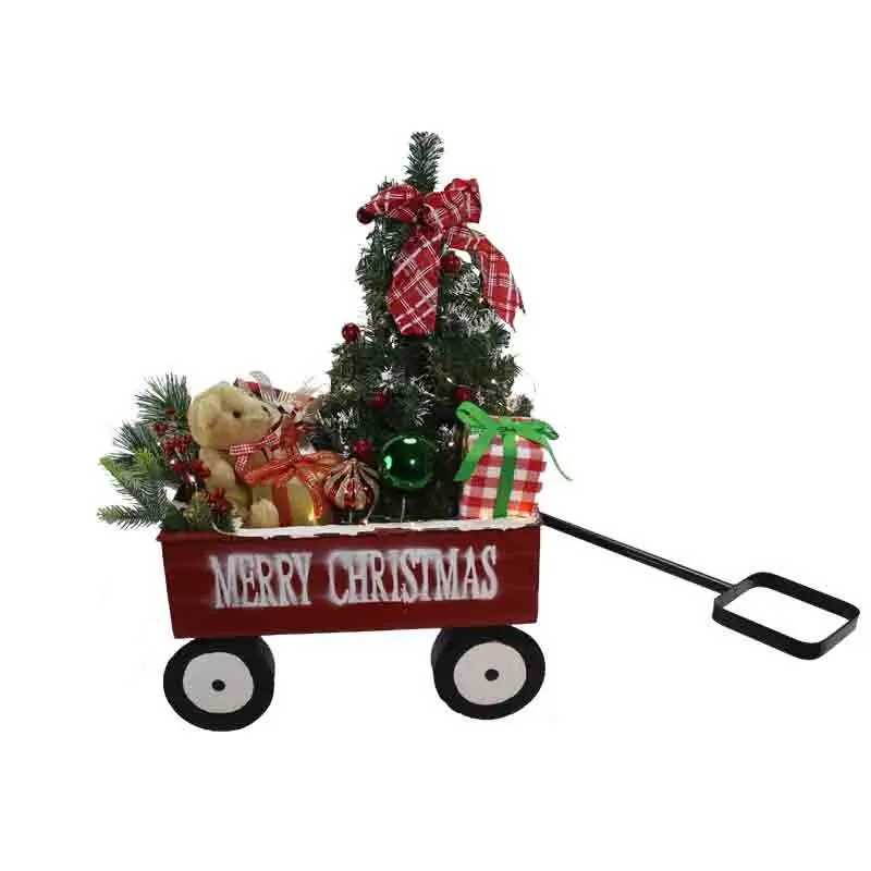 Carretto in latta luminoso con addobbi 61943 51 x 31 x 75 cm