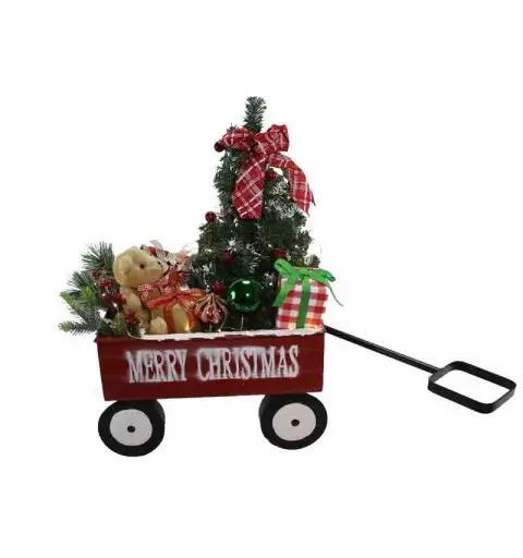 Carretto in latta luminoso con addobbi 61943 51 x 31 x 75 cm