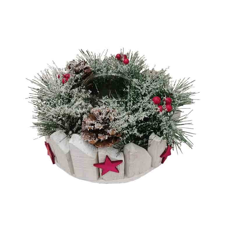 Porta candele in legno con decorazioni natalizie 20 cm 67181