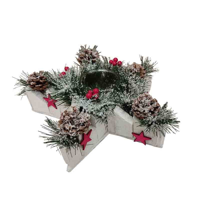 Porta candele in legno con decorazioni natalizie 30 x 30 cm 67167