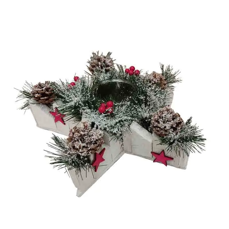 Porta candele in legno con decorazioni natalizie 30 x 30 cm 67167