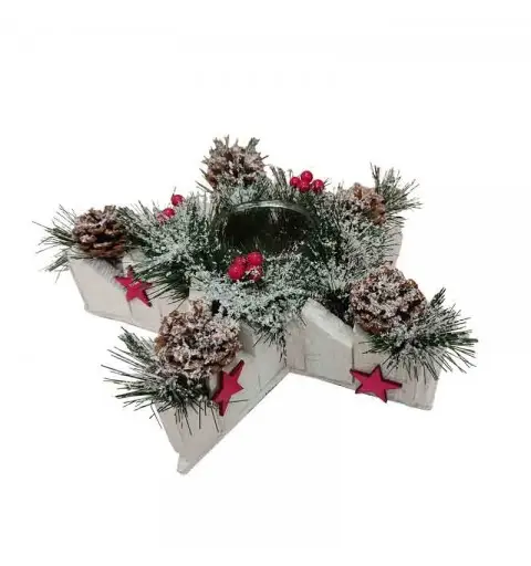 Porta candele in legno con decorazioni natalizie 30 x 30 cm 67167