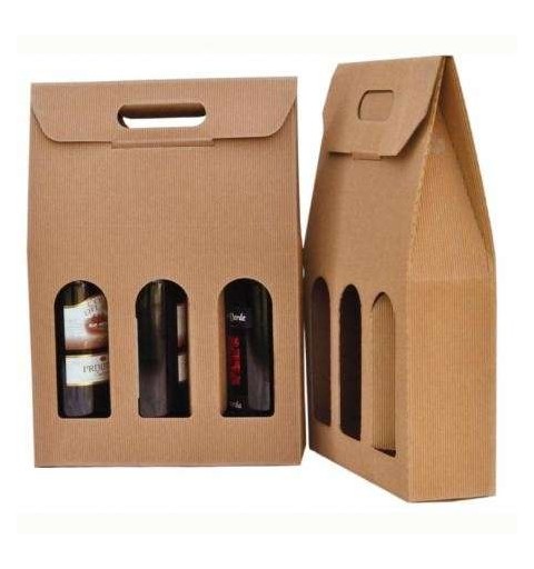 Scatola Porta 3 Bottiglie vino Cartone avana 35870