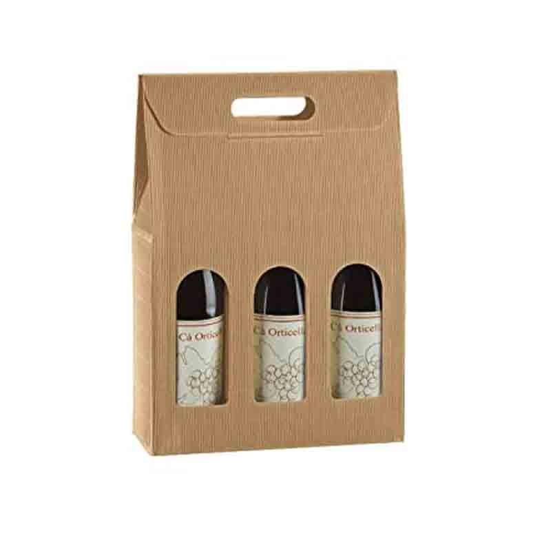 Scatola Porta 3 Bottiglie vino Cartone avana ondulato 34982
