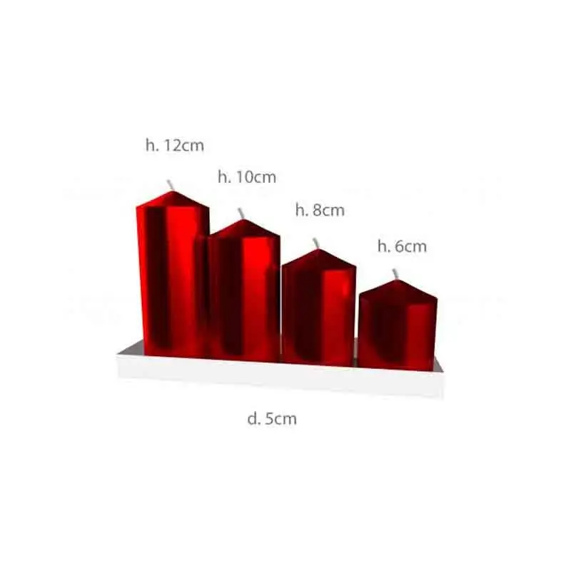 Set 4 candele  d.5 cm h 6-8-10-12 cm Rosso Metal 3968