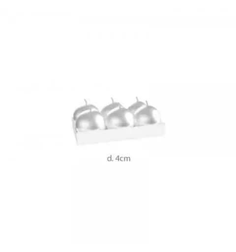 6 Candele Sfera 4 cm bianco perla 71179