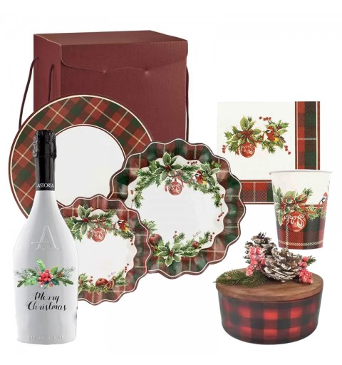 SET NATALIZIO TARTAN CHRISTMAS BORDEAUX CON BOX
