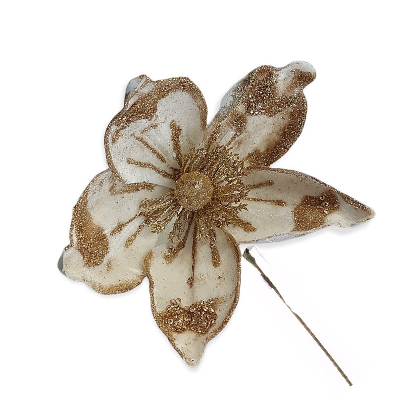 Pick magnolia bianca con glitter H 15 x 17 cm 2650050-36