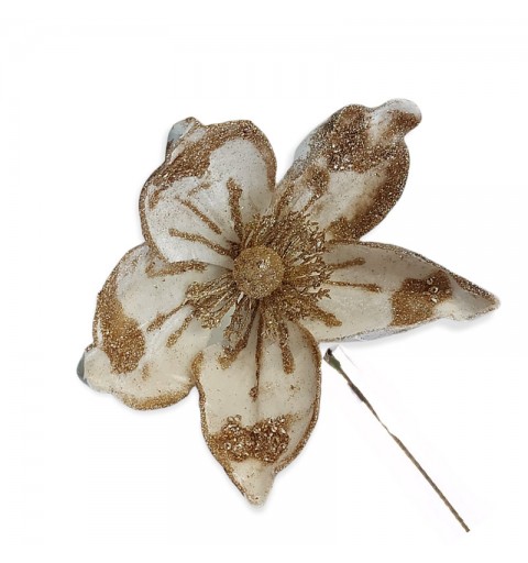 Pick magnolia bianca con glitter H 15 x 17 cm 2650050-36