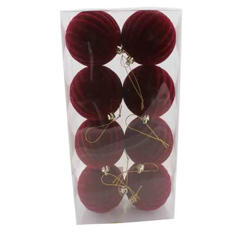 8 palline velluto rosso scuro spicchi 87858