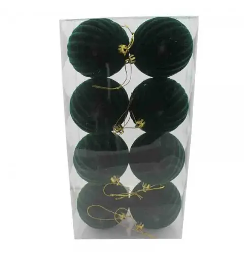 8 palline velluto verde spicchi 10 cm 87872