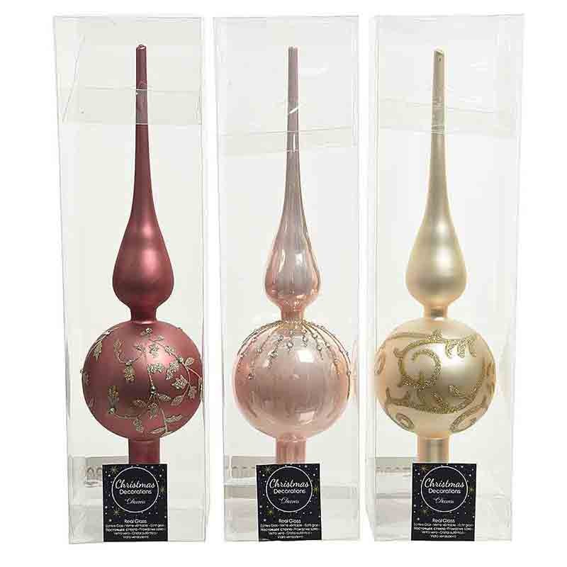 puntale in vetro rosa 3 mod assortiti e casuali 31 cm 170080