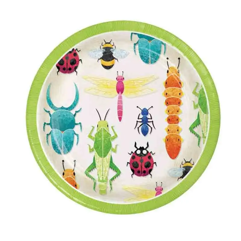 piatti dessert birthday bugs - insetti 18 cm 8 pz.