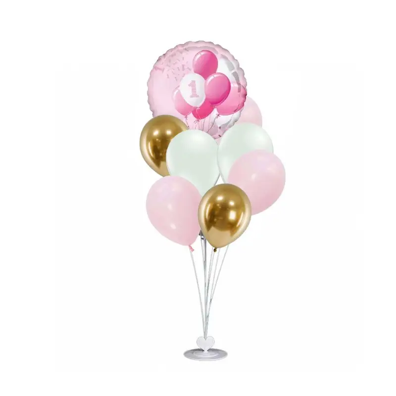 BOUQUET DI PALLONCINI 1 ANNO ROSA CON STRUTTURA