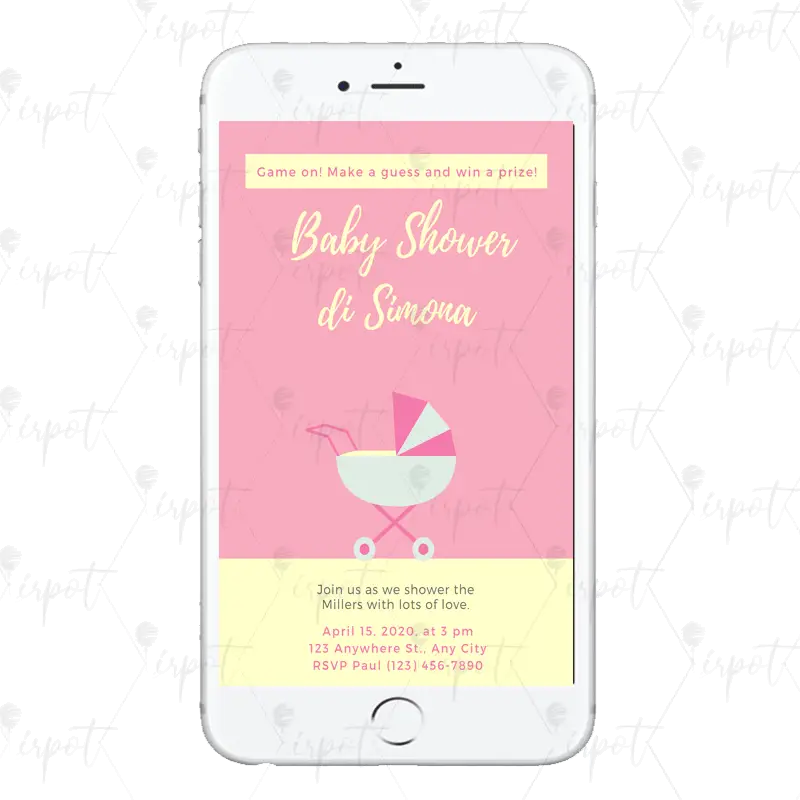 INVITO BABY SHOWER CARROZZINA ROSA DIGITALE