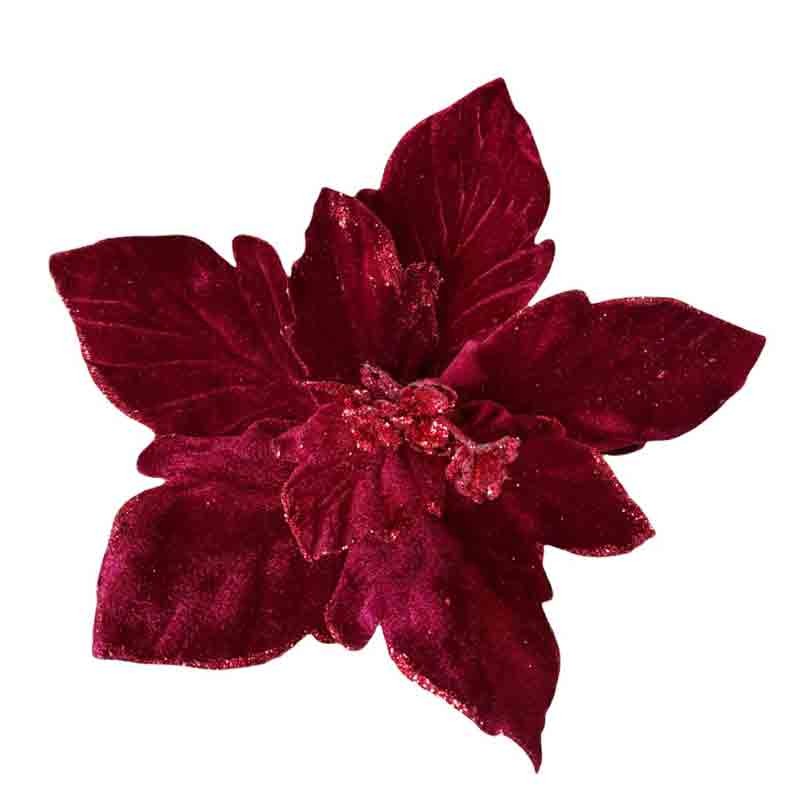 fiore velluto bordeaux stella di natale 34 cm 095103