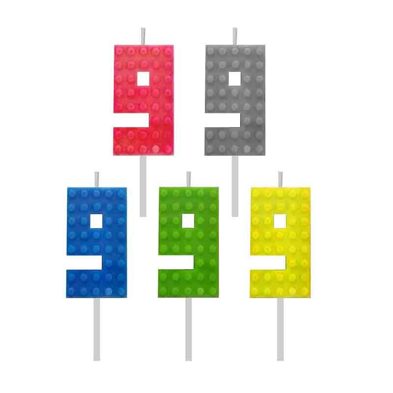 Candelina numerica n.9 lego block party colori assortiti 5,5 cm 7C-SUK9