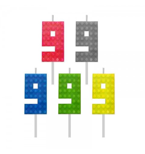 Candelina numerica n.9 lego block party colori assortiti 5,5 cm 7C-SUK9